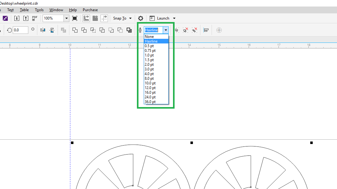 Setting line width for cutting